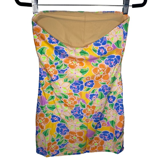 Princess Polly Swim Floral Strapless Beach Cover Up Mini Dress Pink Blue Sz2 New - Picture 3 of 6